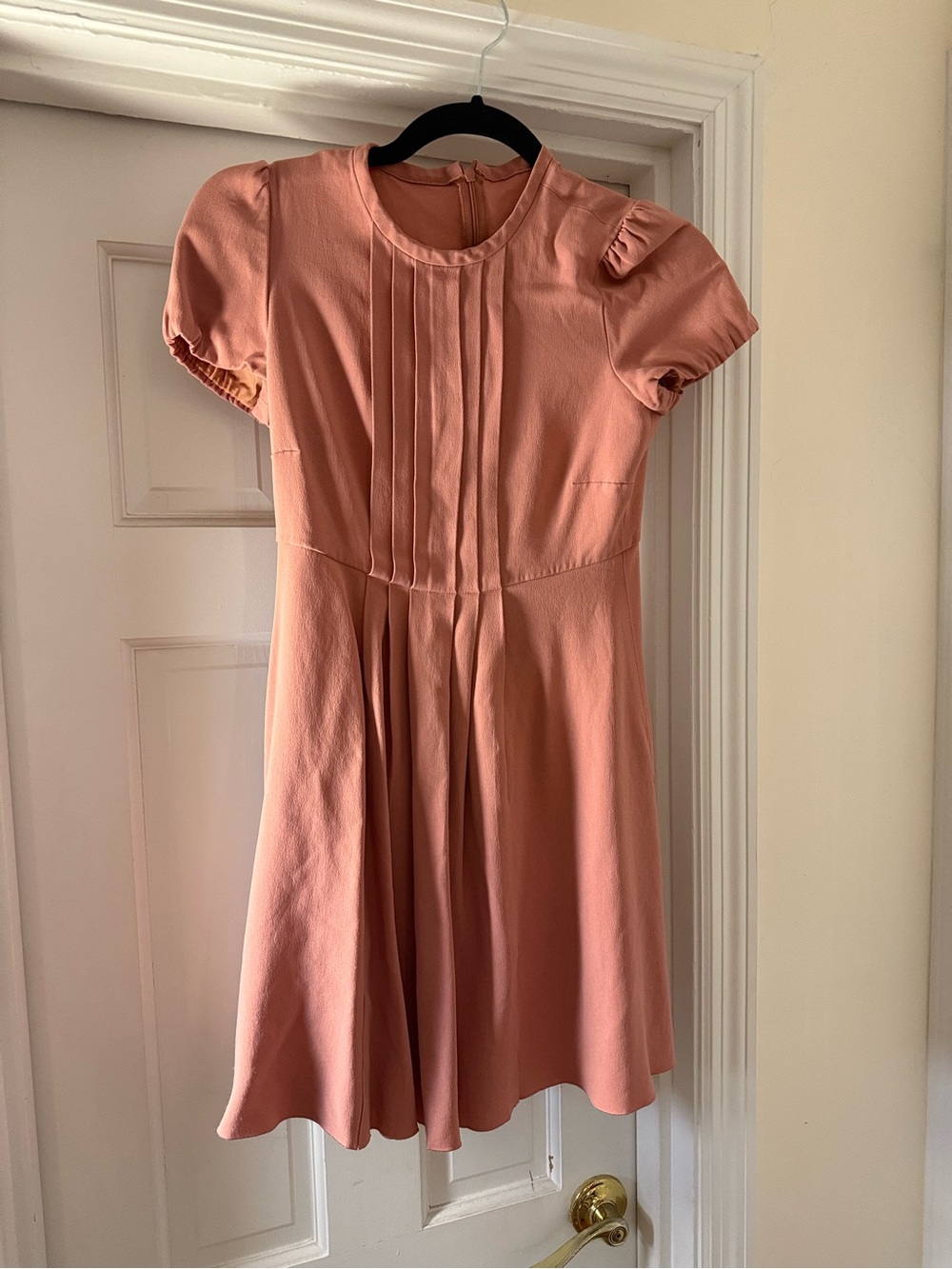 Peach Pink Short Sleeve Pleated Skater Dress